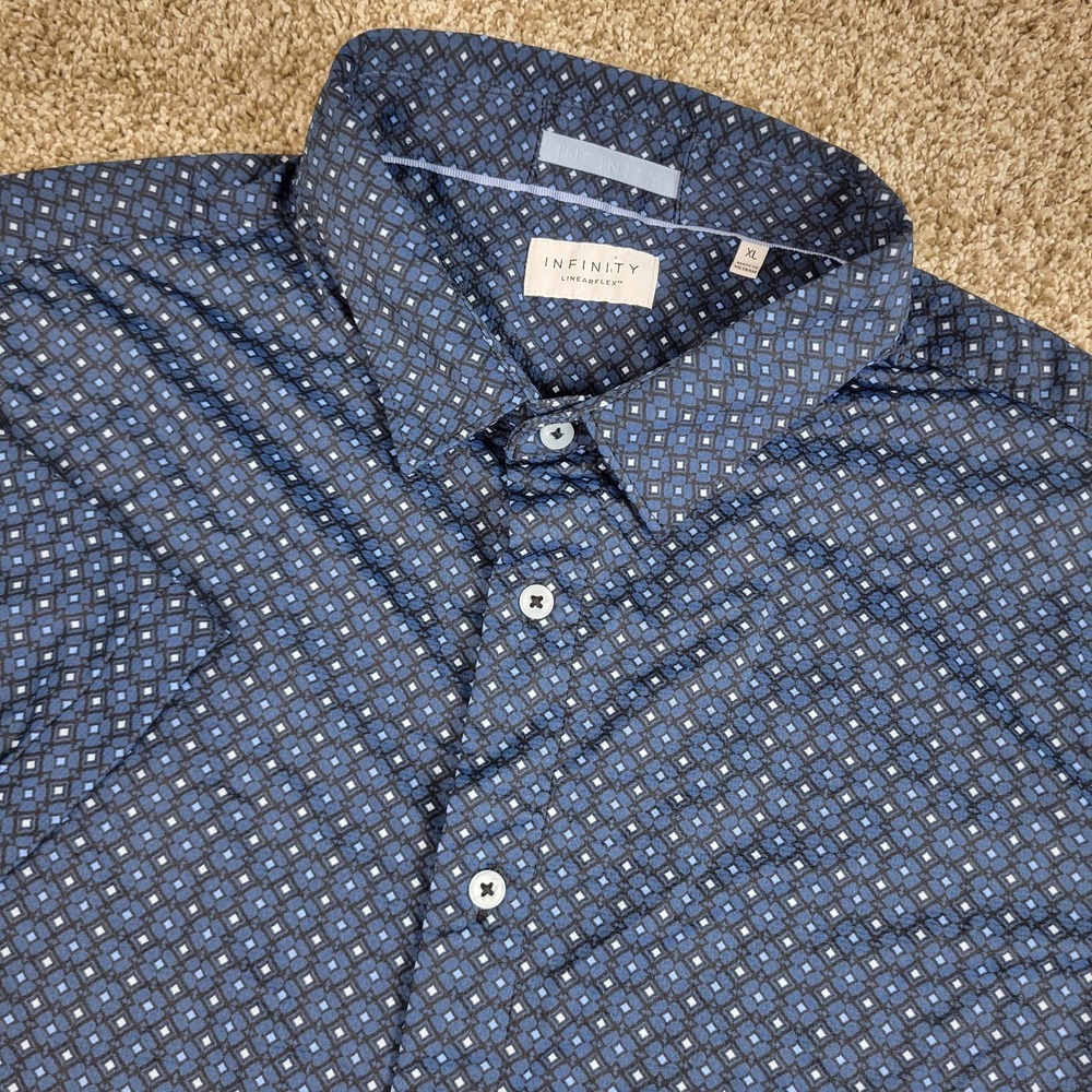 Infinity Linearflex Mens XL Blue AOP Geometric Performance Stretch Button Up SS